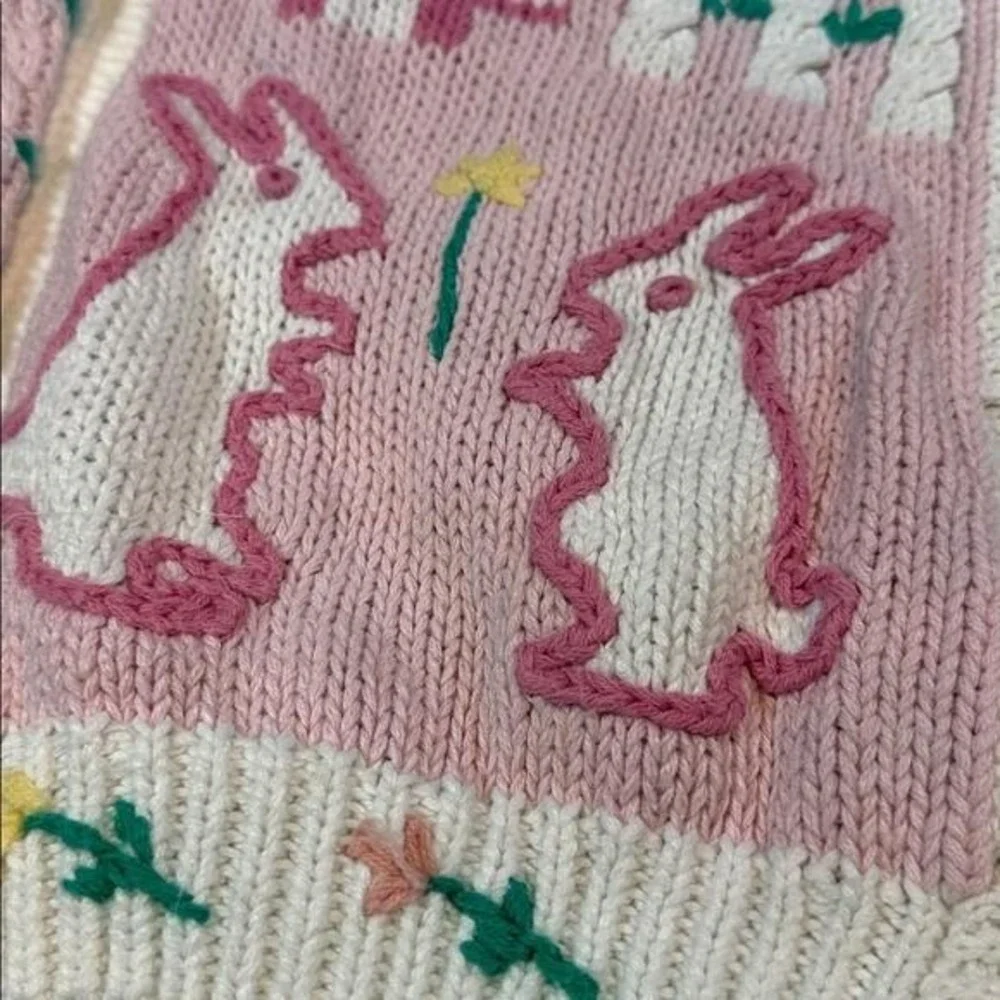 Savannah Cardigan Sweater Soft Pink Easter Kidcore Cute‎ Bunny Girl's  Large 14